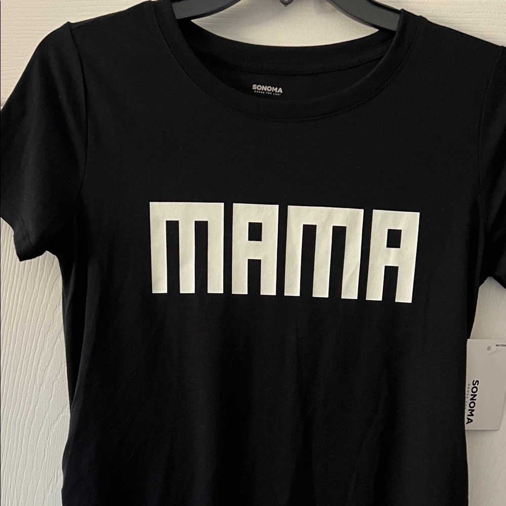 NWT Sonoma Black Maternity T-Shirt with White 'MAMA'